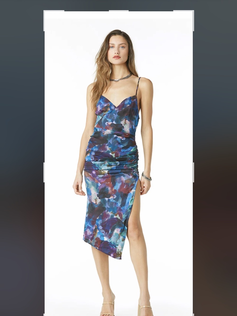 Tart Zamira Blue Multiwatercolor High-Low Slip Dress
